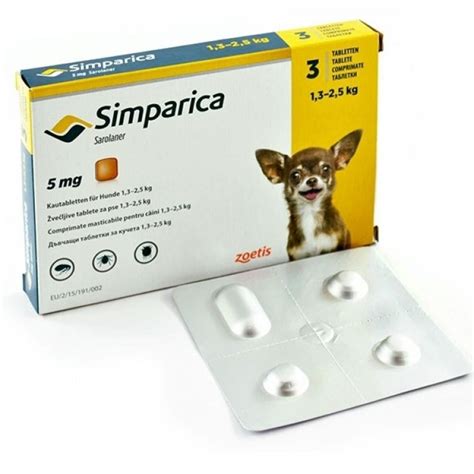 SIMPARICA 5mg Yellow 1.3 - 2.5kg 3 Chewable Tick & Flea Tablets | Shop ...