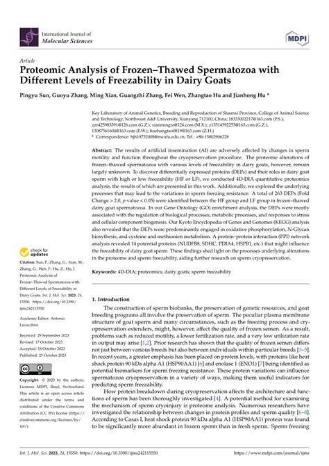 Pdf Proteomic Analysis Of Frozenthawed Spermatozoa With Different