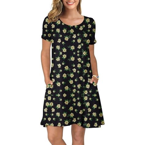 Anyjoin Womens Summer Casual T Shirt Dresses Short Sleeve Swing Dress Pockets L