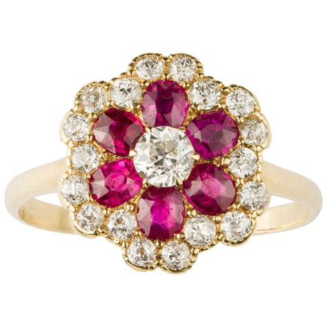 Ruby And Diamond Gold Floral Cluster Ring At Stdibs