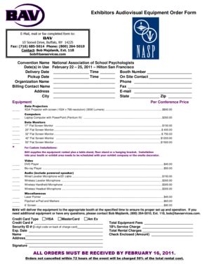 Fillable Online Nasponline Exhibitors Audiovisual Equipment Order Form