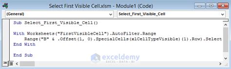 Excel Vba To Select First Visible Cell In Filtered Range