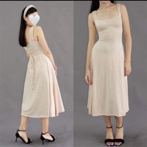 Elegant Beige Cream Nude Slip Dress Midi Dress Women S Fashion Dresses Sets Dresses