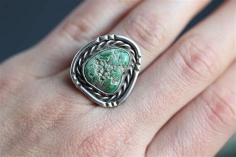 Vintage Navajo Natural Carico Lake Turquoise Ring Ste Gem