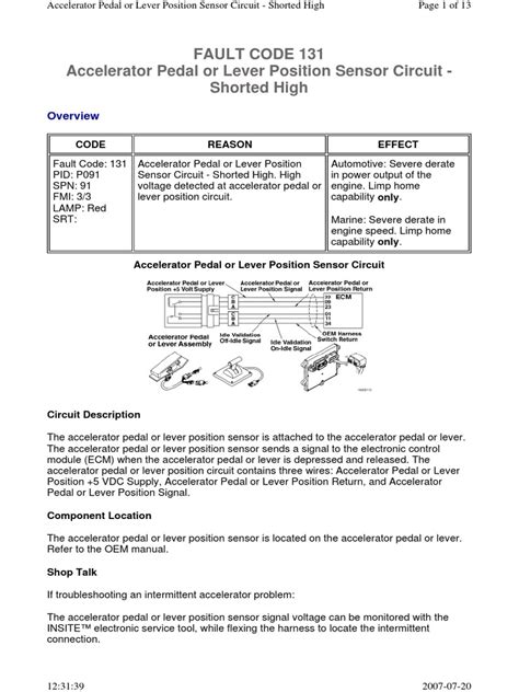 Fault Code 131 Accelerator Pedal Or Lever Position Sensor Circuit