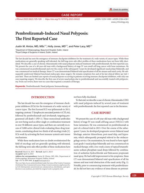 PDF Pembrolizumab Induced Nasal Polyposis The First Reported Case