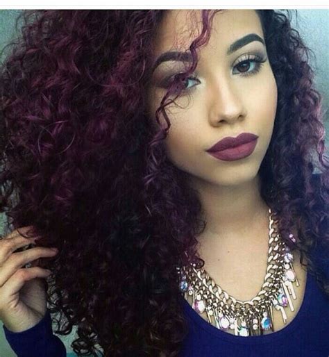 Red Purple Curly Hair Hair Color Plum Dyed Hair Purple Plum Hair Burgundy Hair Trendy Hair