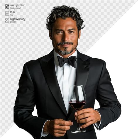 Handsome Man In Tuxedo Holding A Glass Of Red Wine Premium Ai