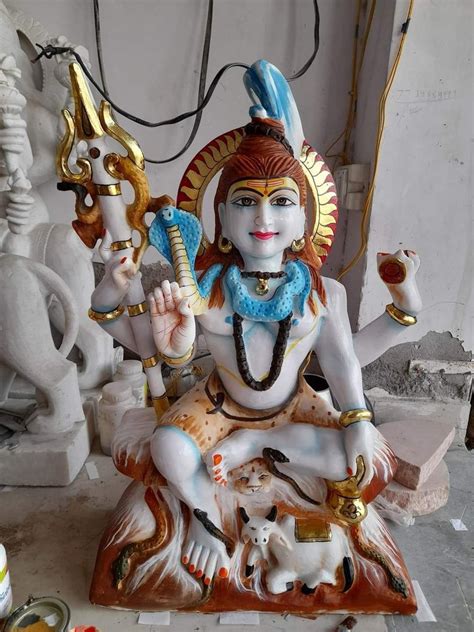 Painted Hindu White Marble Gauri Shankar Statues For Temple At Rs