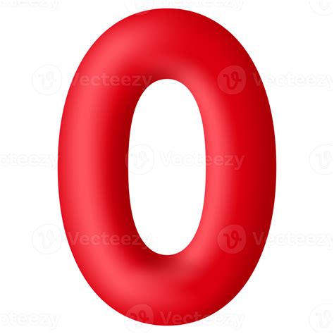 Red 3d Number Zero Isolated On Transparent Background Decorative