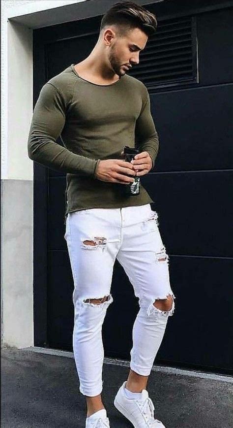 White jeans outfit men Erkek günlük giyim Günlük tarzlar Erkek moda