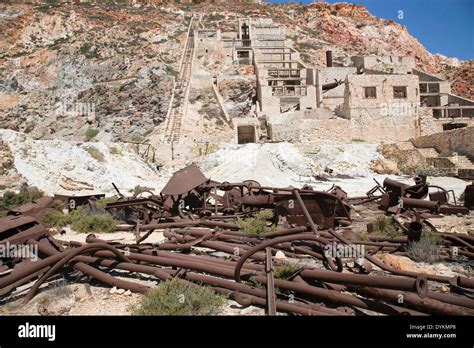 Sulphur Mine Milos Island Cyclades Islands Greece Europe Stock