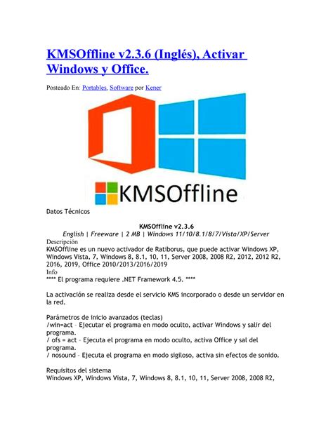 KMSOffline v2 3 6 Inglés Activar Windows y Office KMSOffline v2 3