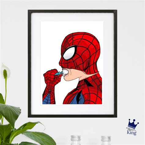 Avengers Bathroom Spiderman Superhero Brushing Their Teeth Print Ryan