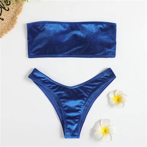 Bathing Suit Women Velvet Thong Bikini 2021 Brazilian Swimsuit Solid Sexy Bandeau Swimming Suit