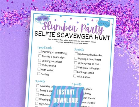 Sleepover Selfie Scavenger Hunt Game Slumber Party Game For Tween Teen