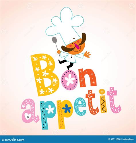 Bon Appetit Decorative Lettering with Chef Character Stock Vector ...