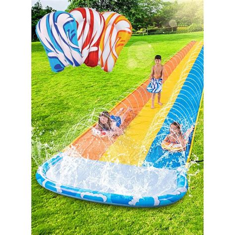 Syncfun 22 5ft Triple Water Slide And 3 Body Boards Lawn Waterslide And