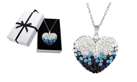 Blue Sterling Silver Crystal Heart Necklace Made With Crystals From