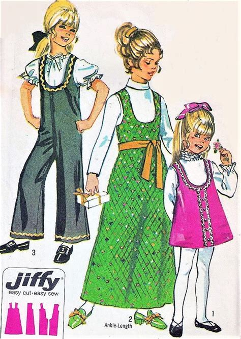 Cute 70s Girls Jumper Dress And Jumpsuit Pattern Simplicity 9132 Kawaii Mini Or Maxi Dress Size