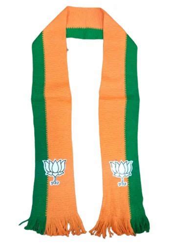 Woolen Green And Orange Lotus Printed Bjp Muffler Size X Cm At