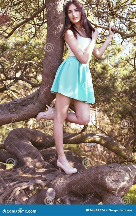 Young Beutiful Tall Woman With Long Straight Dark Hair Posing Stock