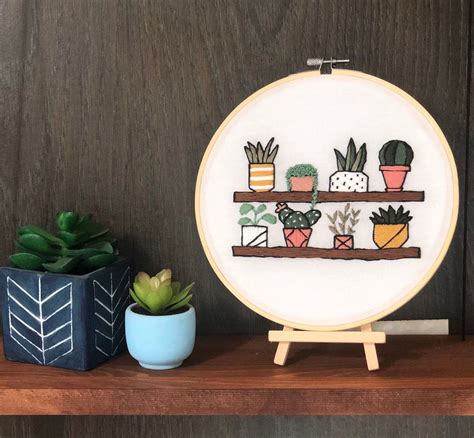 Plant Shelf Embroidery Hoop Art Etsy Embroidery Hoop Art Hoop Art