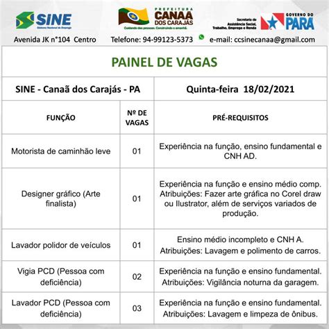 Veja As Vagas Publicadas Pelo Sine Nesta Quinta Feira Prefeitura