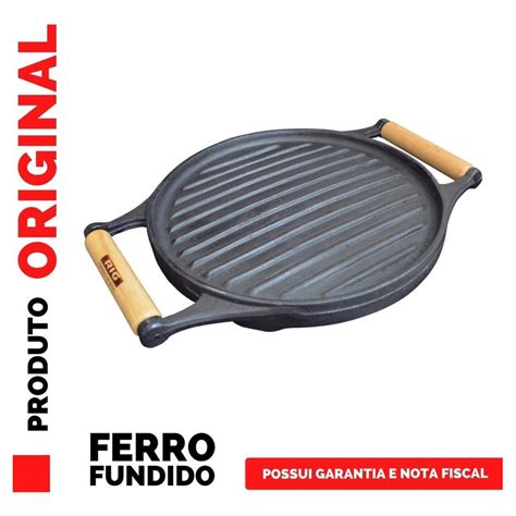 Bifeteira Redonda Dupla Face Grill Chapa Lisa Cm Em Ferro Shopee Brasil