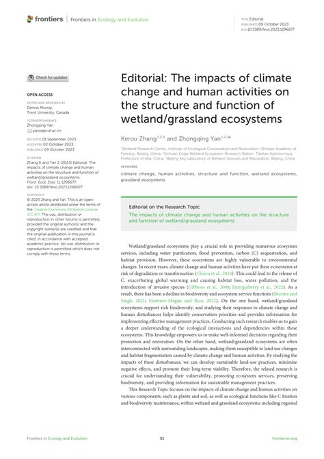 Pdf Editorial The Impacts Of Climate Change And Human Activities On