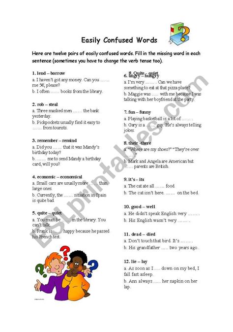 Easily Confused Words Worksheet