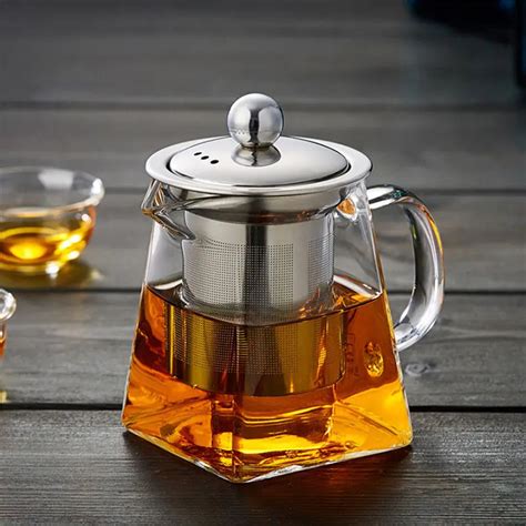 Good Clear Borosilicate Glass Teapot With Stainless Steel Infuser Strainer Heat Resistant Loose