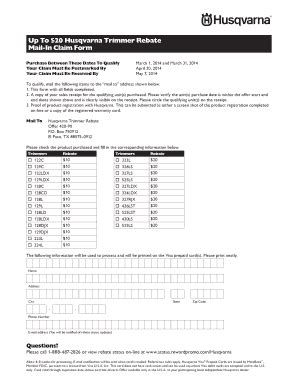 Fillable Online Up To 20 Husqvarna Trimmer Rebate Mail In Claim Form