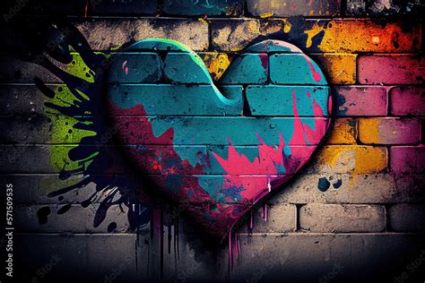 Colorful graffiti heart on wall as love symbol illustration Stock ...