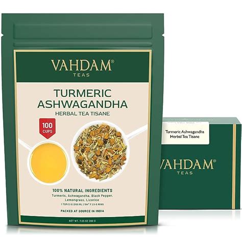 Vahdam Turmeric Ashwagandha Herbal Tea 100 Cups Herbal