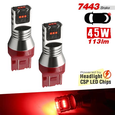 2x 7443 7440 7444 Red Led Rear Tail Brake Stop Parking Hi Power Tail Light Bulbs