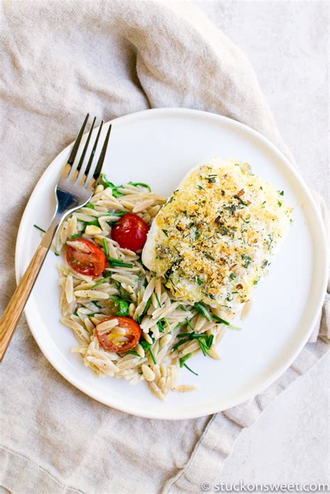 Baked Halibut With A Lemon Herb Crust Stuck On Sweet