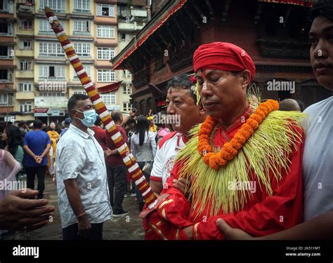 Kathmandu Bagmati Nepal 5th Oct 2022 A Man Dressed Up As Deity