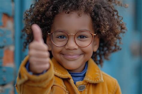 Premium Photo Happy Girl With Glasses Giving Thumbs Up