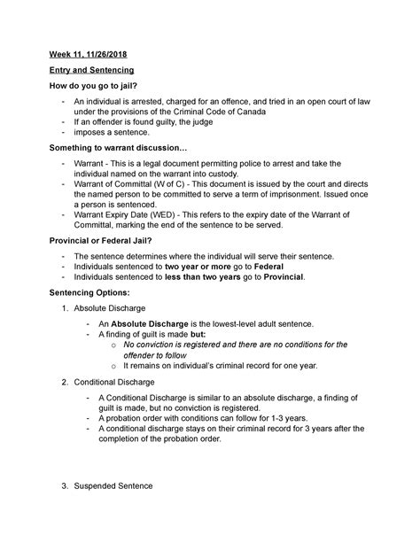 Week 11 Notes, Entry and Sentencing - Week 11, 11/26/2018 Entry and