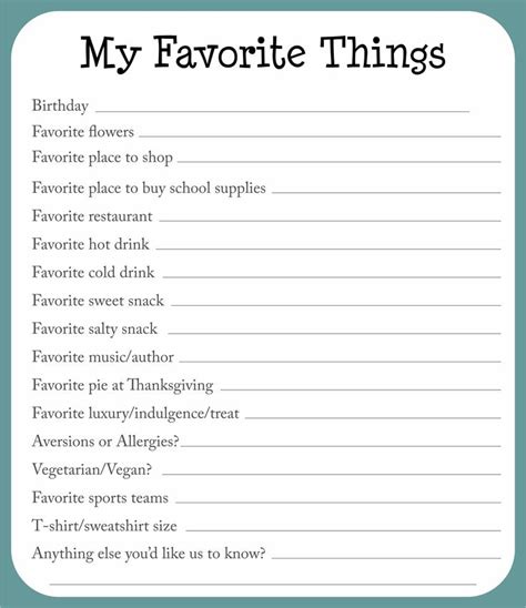 My Favorite Things Template Free Pdf Printables Printablee