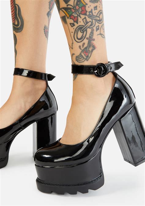 Lamoda Patent Platform Mary Jane Heels Black Vegan Leather Dolls Kill