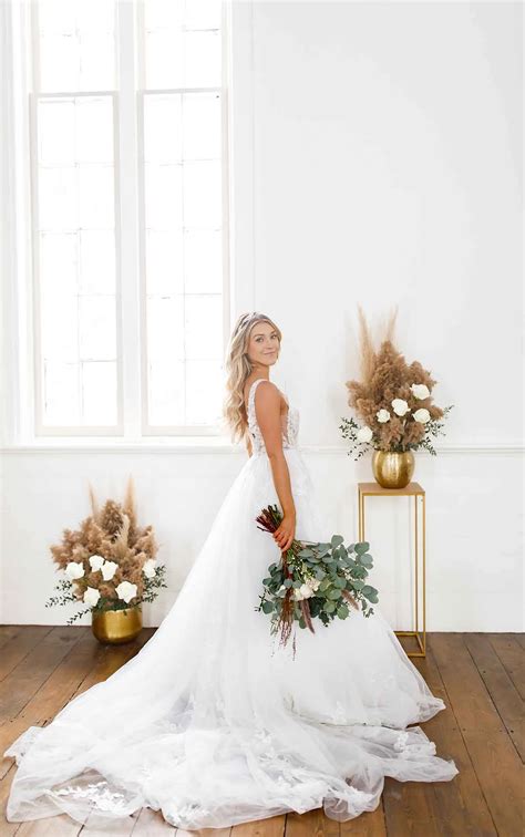 Floral Lace Wedding Dress With Plunging V Neckline Stella York