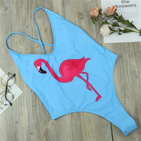 Sexy Flamingo Print One Piece Bathing Suit High Cut Swimsuit Women One