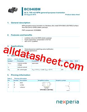 BC846BM Datasheet PDF Nexperia B V All Rights Reserved