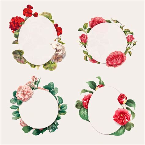 Download Premium Vector Of Red Flower Frame Vector Botanical Badge Set By Wit About Flower Rose