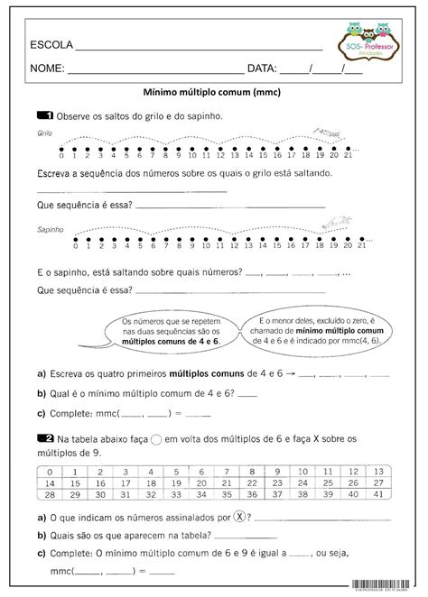 M Ltiplos E Divisores De Um N Mero Natural Mmc E Mdc Atividades De