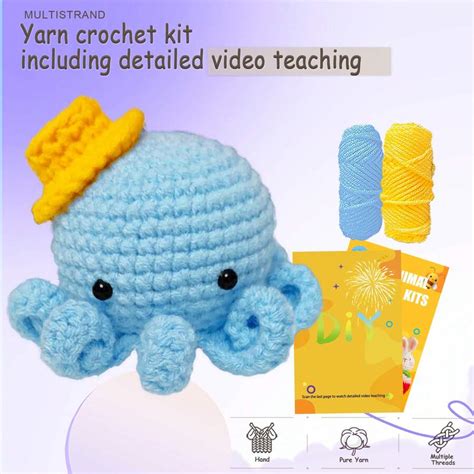 1 St DIY Blauwe Octopus Met Hoed Haakpakket Voor Beginners Amigurumi