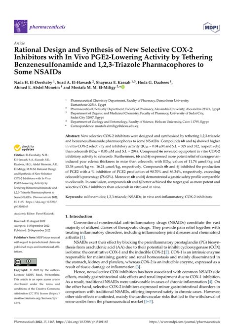 Pdf Rational Design And Synthesis Of New Selective Cox 2 Inhibitors With In Vivo Pge2 Lowering