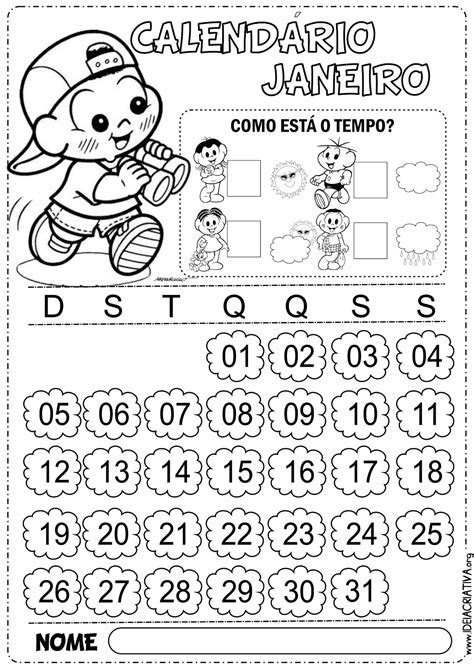 Calendário Educação Infantil Janeiro 2014 Turma Da Mônica Ideia